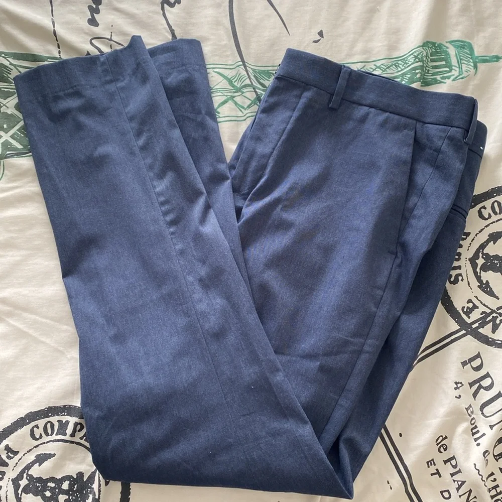 Express Blue Dress Pants Classic Straight-Leg - Picture 2 of 4